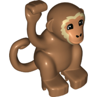 Lego Duplo Animal Monkey with Curly Side Tail - Nougat Face with Tan Hair Details Print / Medium Nougat