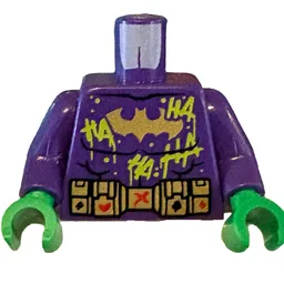 Torso, Gold Batman Logo, Utility Belt with Playing Cards, Lime 'HA HA HA HA' Print, Dark Purple, Bright Green Hands / Dark Purple