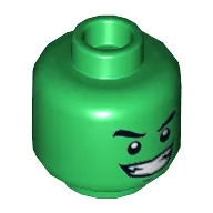 Minifig Head Beast Boy, Dual Sided, Eyebrows, White Pupils, Wide Smile / Nervous with Tooth Print [Hollow Stud] / Green