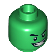 Lego Minifig Head Beast Boy, Dual Sided, Eyebrows, White Pupils, Wide Smile / Nervous with Tooth Print [Hollow Stud] / Green