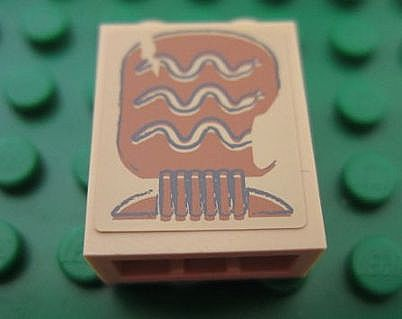 Lego Brick 1 x 2 x 2 with Inside Stud Holder with Hieroglyphs, 3 Snakes on Minifigure Head Pattern (Sticker) - Set 7325