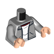 Lego Torso Jacket, White Shirt, Dark Red Collar print, Light Bluish Gray Arms, Light Nougat Hands / Light Bluish Gray