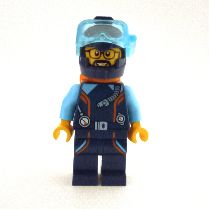 Lego Ocean Explorer Diver, STEVEGOESNORTH, Dark Blue Wetsuit and Helmet, Beard and Glasses