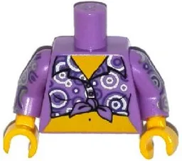 Torso Female Shirt Tied at Waist with Purple and Silver Circles Pattern / Medium Lavender Arms with Purple and Silver Circles Pattern / Yellow Hands
