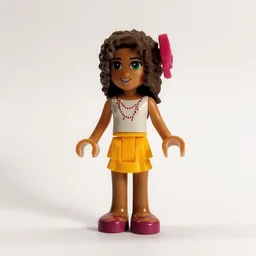 Andrea - White Top, Bright Light Orange Skirt. Magenta Bow