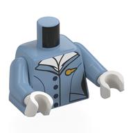 Lego Torso, Air Hostess Uniform, White Shirt, Gold Insignias print, Sand Blue Arms, White Hands / Sand Blue