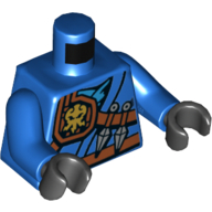 Lego Torso Robe with Belt, Knife, Scabbard and Lightning Power Emblem Print, Blue Arms, Black Hands / Blue