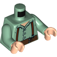 Lego Torso Shirt with Buttons and Suspenders Print (Frodo), Sand Green Arms, Light Nougat Hands / Sand Green