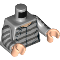 Lego Torso Prison Shirt with Dark Bluish Grey Stripes Print, Light Bluish Gray Arms with Stripes Print, Light Nougat Hands / Light Bluish Gray