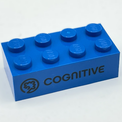 Lego Brick 2 x 4 with 'COGNITIVE' and Icon / 'COGNIE' Print / Blue
