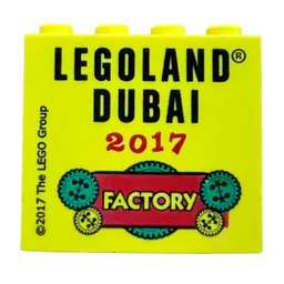Brick 2 x 4 x 3 with 'Legoland Dubai 2017 Factory' Print / Yellow