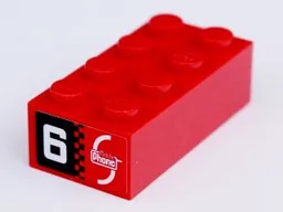 Brick 2 x 4 with 'Mobile Phone' on Red Background and '6' on Black Background Pattern on Both Ends (Stickers) - Set 8130