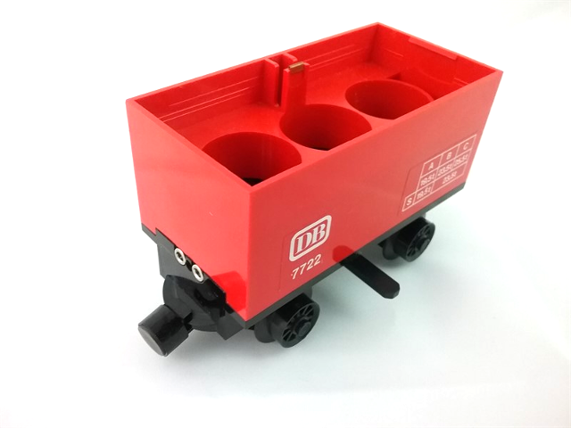 Lego Train Battery Box Car with Three Contact Holes, Black Switch Lever, Black Magnets, and Black Wheels with 'DB 7722' Pattern on Both Sides (Stickers) - Set 7722