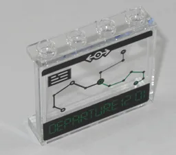 Panel 1 x 4 x 3 with Side Supports - Hollow Studs - with Train Map and 'DEPARTURE 12:01' on Transparent Background Pattern (Sticker) - Set 60197