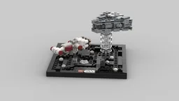 A diorama of the first scene from Star Wars