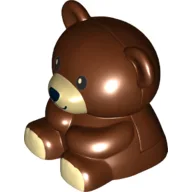 Duplo Teddy Bear Sitting - Black Eyes with White Pupil - Black Nose and Mouth in Tan Muzzle Print - Tan Paws / Reddish Brown