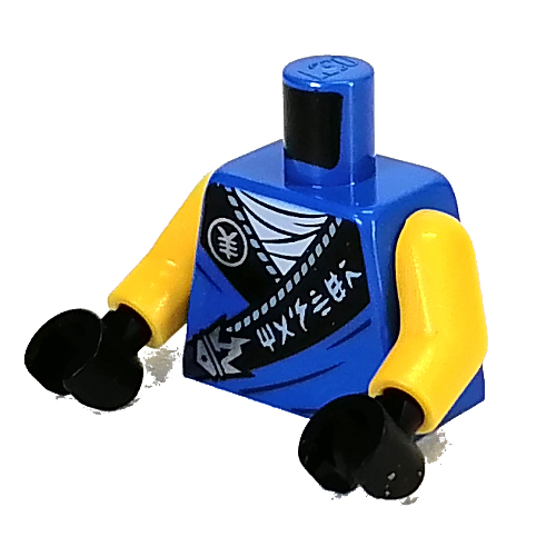 Lego Torso Robe, Black Trim, White Asian Symbols 'MASTER' print, Yellow Arms, Black Hands / Blue