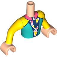 Lego Minidoll Torso Man with Light Nougat Hands, Yellow/Dark Azure Wetsuit, Dark Blue Trim , Coral Collar print / Light Nougat