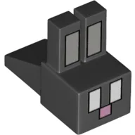 Animal Body Part, Rabbit Head Blocky with Light Bluish Grey Ears and Eyes Print / Black