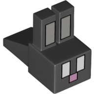 Lego Animal Body Part, Rabbit Head Blocky with Light Bluish Grey Ears and Eyes Print / Black