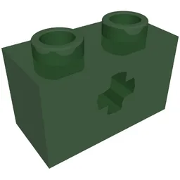 Technic Brick 1 x 2 with Axle Hole Type 2 [X Opening] / Dark Green