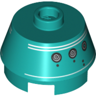 Lego Brick Round 2 x 2 Truncated Cone with White Stripe, Droid Print (K3-R1) / Dark Turquoise
