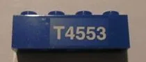 Brick 1 x 4 with White 'T4553' Right Pattern (Sticker) - Set 4553