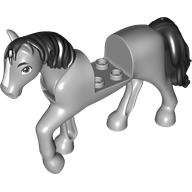 Lego Animal, Horse with Raised Leg, Black Mane and Tail, White Nose print / Light Bluish Gray