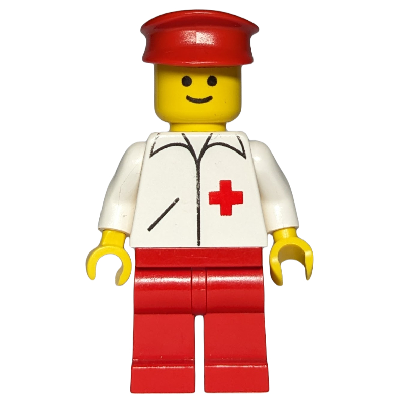 Lego Doctor, White Jacket with Red Cross, Red Legs, Red Hat