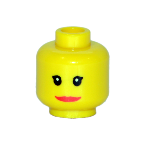 Lego Minifig Head, Red Lips, Wide Smile, Small Eyelashes Print [Blocked Open Stud] / Yellow