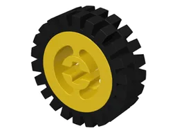 Wheel with Split Axle Hole with Black Tire 24mm D. x 8mm Offset Tread - Interior Ridges (3482 / 3483) / Yellow
