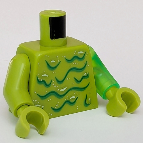 Lego Torso, Odd Arms, Dark Green Slime Stripes, Glitter print, Left Trans-Bright Green Arm, Right Lime Arm, Lime Hands / Lime