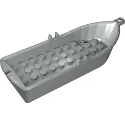 Boat / Rowing Boat 14 x 5 x 2 with Oarlocks [2 Hollow Inside Studs] / Light Gray