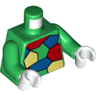 Lego Torso, Yellow, Blue and Red Patches Print (Crazy Quilt), Green Arms, White Hands / Green