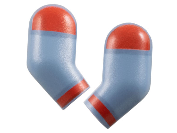 Lego Arm, (Matching Left and Right) Pair with Red Shoulders and Cuffs Pattern / Sand Blue