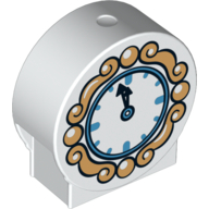 Lego Duplo Brick 1 x 3 x 2 Round Top with Clock Print / White