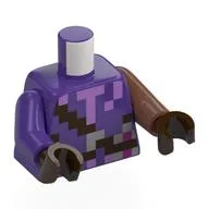 Torso, Odd Arms, Pixelated Dark Brown Strap, Medium Lavender Collar Print, Left Medium Brown Arm, Right Dark Purple Arm, Dark Brown Hands / Dark Purple