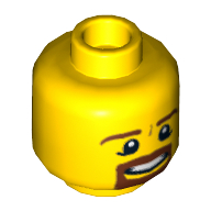 Lego Minifig Head, Brown Beard and Eyebrows, Goatee, Pupils, Teeth Print / Yellow
