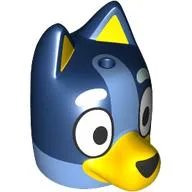 Minifig Head Special, Bluey with Yellow Nose, Dark Blue Top (Bluey) / Medium Blue