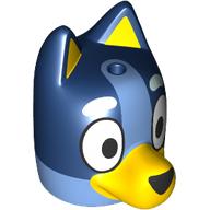 Lego Minifig Head Special, Bluey with Yellow Nose, Dark Blue Top (Bluey) / Medium Blue