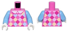 Torso Dress with White Collar and Magenta, Bright Pink, Bright Light Blue, and Bright Light Yellow Checkered Pattern / Medium Blue Arms / White Hands
