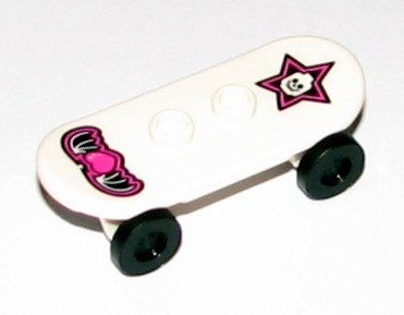Lego Minifigure, Utensil Skateboard Deck with Black and Dark Pink Winged Heart and Star with Skull Pattern with Black Wheels (42511pb07 / 2496)
