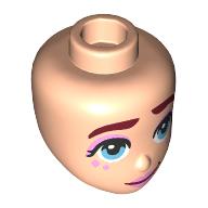 Lego Minidoll Head Dark Red Eyebrows, Bright Pink Eyeshadow, Bright Light Blue Eyes, Crooked Smile / Light Nougat