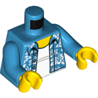 Lego Torso Hawaiian Shirt Open with White Flowers over White Undershirt Print, Dark Azure Arms, Yellow Hands / Dark Azure