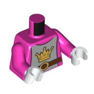 Lego Torso Armor, Silver Chestplate with Crown, Reddish Brown Belt print, Dark Pink Arms, White Hands / Dark Pink