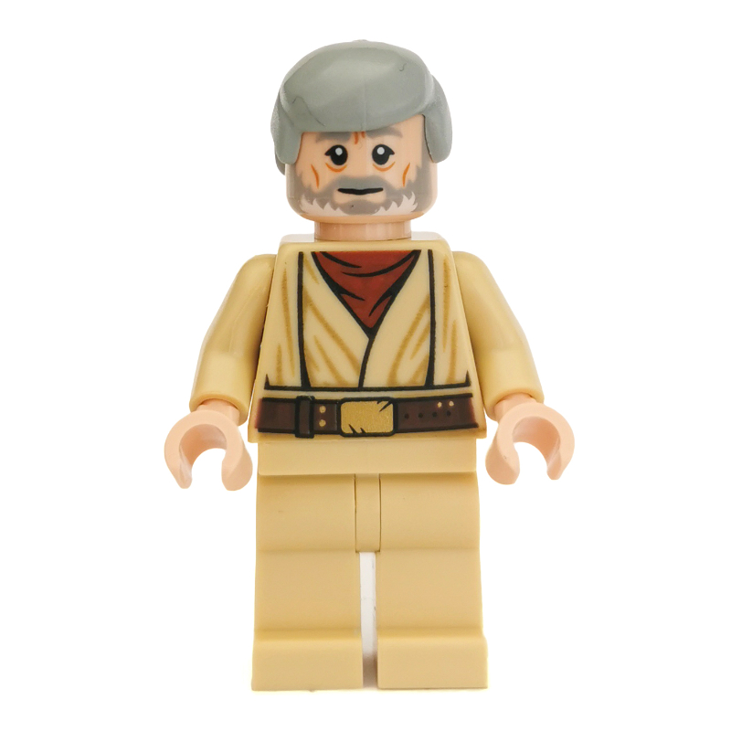 Lego Obi-Wan Kenobi, Old, Tan Robes, Hair, White Pupils, White and Gray Beard