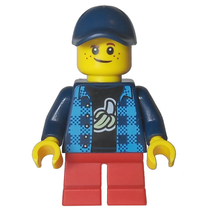 Lego Kid - Dark Blue Torso, Red Legs, Dark Blue Cap