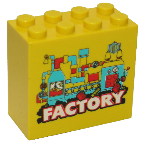 Lego Brick 2 x 4 x 3 with 'Factory' Print / Yellow