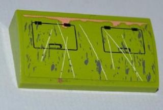 Lego Slope, Curved 2 x 4 x 2/3 without Bottom Tubes with 2 Hatches, Rust and Scratches Pattern (Sticker) - Set 8707
