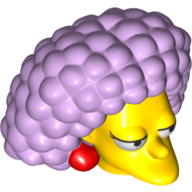 Lego Minifig Head Special, Simpsons, Selma with Dark Red Earrings and Lavender Hair Print / Yellow